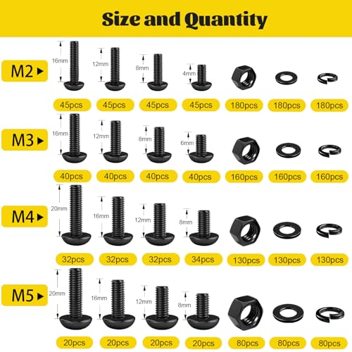2200PCS M2 M3 M4 M5 Hex Socket Button Head Bolts Assortment Kit & 1500PCS M4 Hex Socket Button & Cap Head Bolts Assortment Kit Black Zinc Galvanized