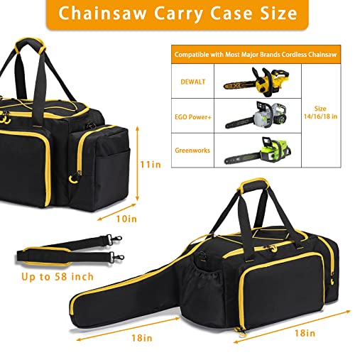 Chainsaw Case, Durable Chainsaw Bag with Removable Spill-proof & Wipe-clean Tray, Chainsaws Carrying Case Compatible with Greenworks, EGO Power+, Dewalt 14''/16''/18'' Cordless Chainsaws & Accessories Black With Yellow
