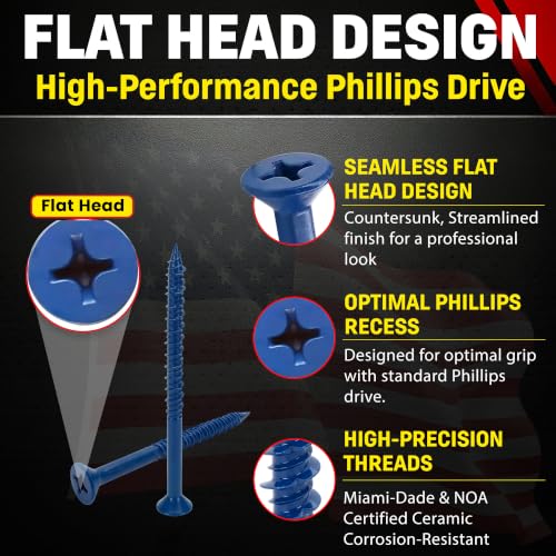Flat Head Concrete Screw Anchor (1/4 x 3-1/4") 100 Pieces with Drill Bit(Miami-Dade Compliant) Chenango Supply