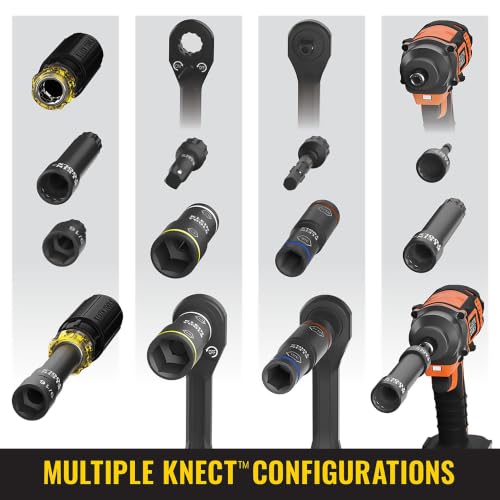 Klein Tools 65618 KNECT Flip-10 SAE Impact Socket Set, Deep Depth with 5 Color-Coded Flip Sockets, 10 SAE Sizes, 1/4 and 3/8-Inch Adapters and MODbox Case