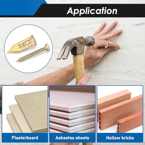 480Pcs Self Drilling Drywall Anchors with Screws Kit, 2 Sizes Sheetrock Anchors & 4 Sizes Expansion Screws, Zinc Plated Steel Drywall Anchors No Drilling Required Holds Up to 66lbs 480Pcs - 6 Sizes-Gold