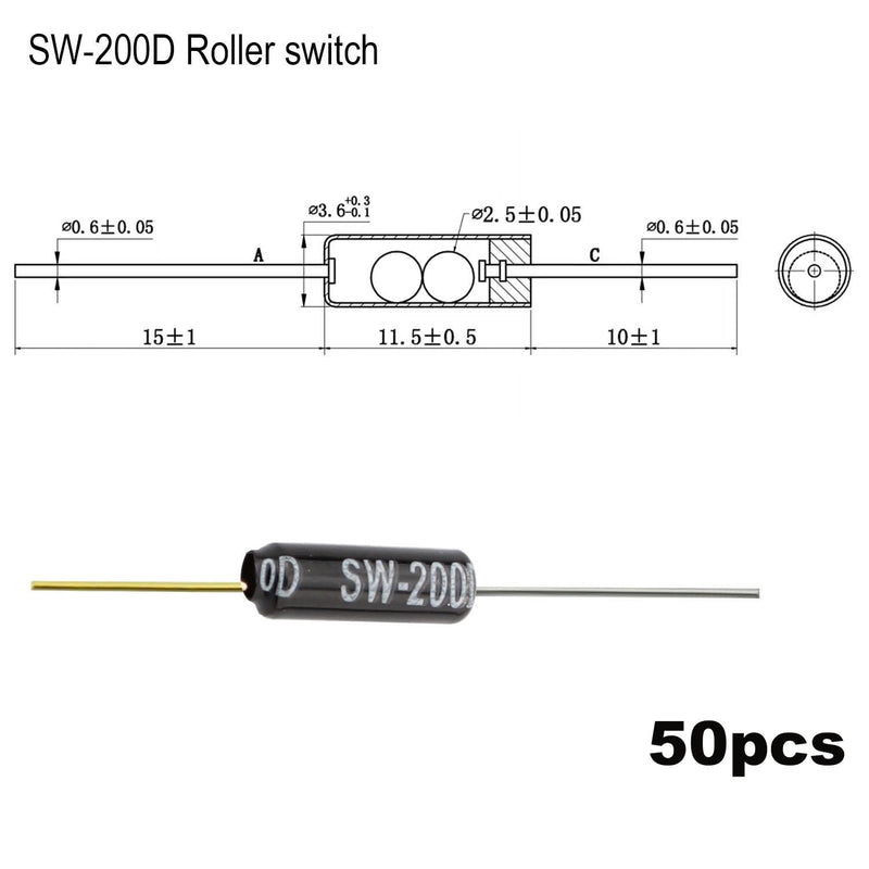 RUNCCI-YUN Tilt Sensor Angle Sensor Vibration Sensor Ball Switch 12V 1MA SW-200D Metal Ball Tilt Shake Trigger Switch for Arduino Smart Car (Black) Pack of 50