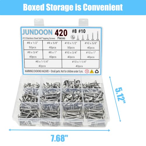 420Pcs #8/#10 Truss Head Self-Tapping Screws Kit, 410SS 420Pcs #8 #10 Truss Head