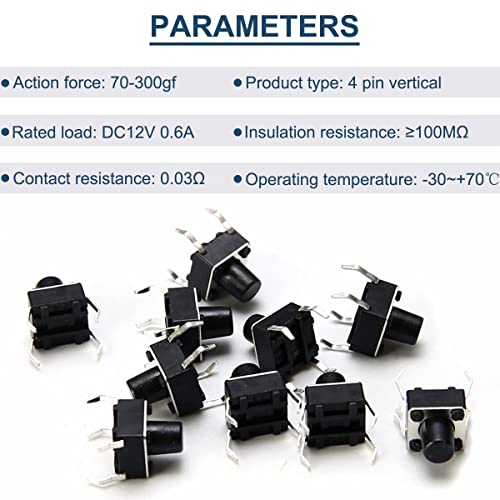 Miniature Micro Switch, 4 Pin Tactile Push Button 6 x 6 x 5 mm Momentary Tactile Button Switch Touch Electronic Components, for Panel PCB (Pack of 100) 4 Pin 6x6x5 Tactile Push Switch