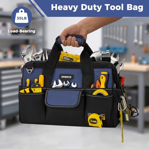16-Inch Heavy Duty Tool Bag, 22 Pockets Empty Tool Box Organizer Storage, Soft Large Tote Toolbox Organization Portable Handle Carry Drill Toolbag for Handyman Home DIYer, Dad Men Gifts, Blue 16 Inch