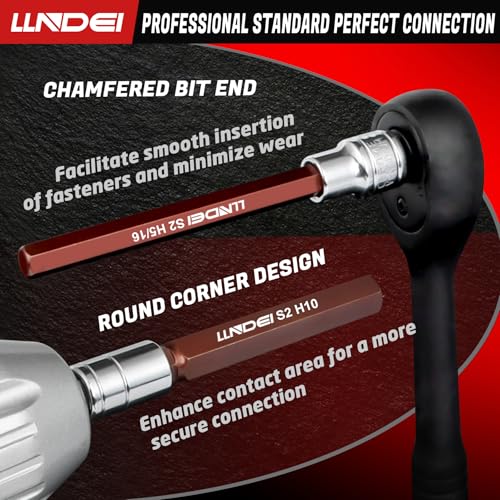 LLNDEI 3/8" Drive Extra Long Allen Hex Bit Socket Set 19Pcs CR-V/S2