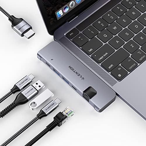 LENTION USB C Hub with Thunderbolt3(PD+Data Transfer+Video Output), 4K HDMI, USB 3.0, Gigabit Ethernet Mac Adapter Compatible 2016-2023 MacBook Pro, Mac Air, More (CS65, Space Gray)