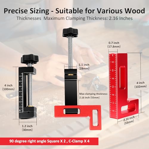 ArtyMaster Corner Clamps for Woodworking - Durable & Versatile 90 Degree Right Angle Clamps, 2 Pack 2" x 4" Aluminum Positioning Squares with 4 C-Clamps for Cabinets, Frames, and Drawers 2 Packs