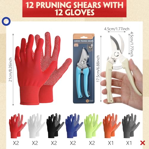 Lothee 24 Pcs Garden Shears Set 12 Pruning Shears 12 Gloves Heavy Duty