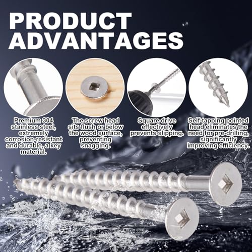 Blulu 300 Pcs 10 x 2‑1/2" Deck Screws, 304 Stainless Steel Nails for Deck