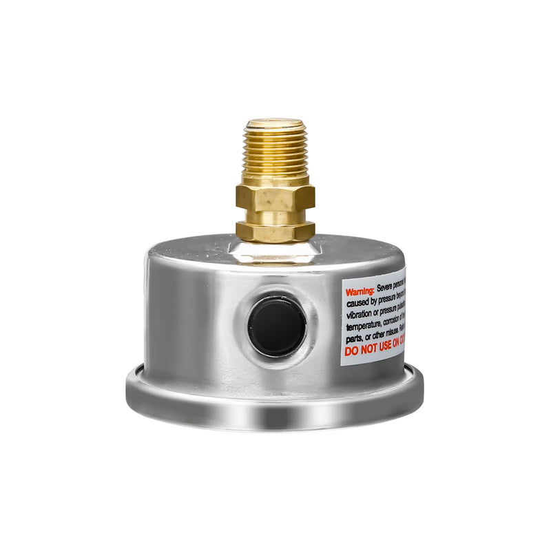 Watflow Liquid Filled Fuel Pressure Gauge, 1-1/2" Dial Size, 1/8" NPT Center Back Connection, Stainless Steel Shell with 0-100psi.