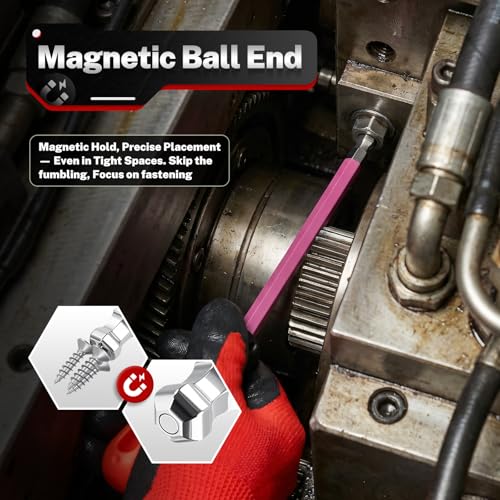 TOMMARS 26-PC Allen Wrench Set, Magnetic Ball End, T-Handle & Color Coded 26-PC Metric & SAE