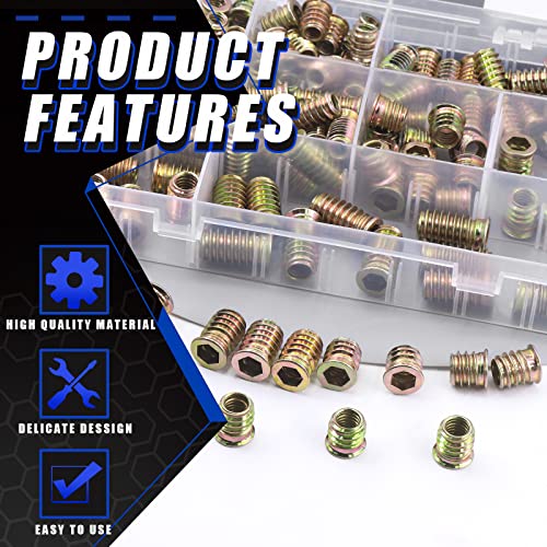 Glarks 134Pcs 1/4"-20 5/16"-18 Furniture Screw in Nut Threaded Inserts Assortment Kit, 10/12/15/20/25mm Wood Inserts Bolt Fastener Connector Hex Socket Drive with Twist Drill and Hex Wrench Set