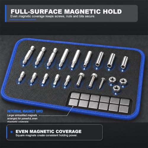 Magnetic Tool Mat Set, Magnetic Pads for Tools - Heavy Duty Magnetic Tool Holder, Flexible Magnet Mat Tray Organizer, for Auto Repair & Workshop, Practical Gifts for Men Dad Mechanics Blue 4