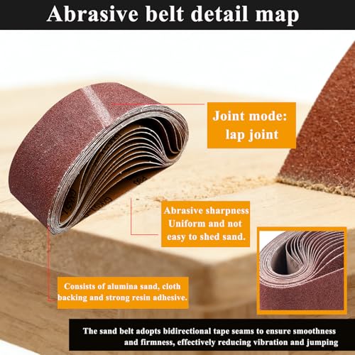 12 Pack 3x21 Inch Sanding Belts, 80/120/150 Grit Mixed,Aluminum Oxide Abrasive Belts for Belt Sander,4 Belts Each Grit, Belt Sander Paper for Woodworking, Metal Polishing