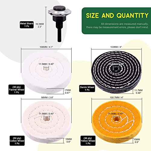 Keadic 18 Pcs 4 Inches Buffing Polishing Wheel Kit with Polish Compound Includes Cone/Column/Mushroom/T-Shaped Wheel Grinding Head with 1/4" Handle,Soft/Fine/Medium/Coarse/Rough Buffer Wheels with 1/2