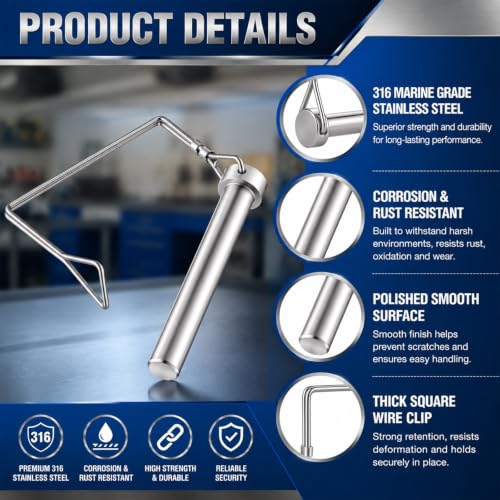 Hicarer 6 Pack Square Trailer Hitch Lock Pin, 1/2" X 3.54" (12.6mm X 90mm) 1/2" X 3.54" (12.6mm X 90mm)
