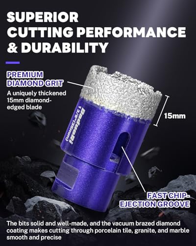 9 PCS Diamond Hole Saw Kit with Pilot Bit Adapter, 1/4" - 1 3/8" Thickened Diamond Core Drill Bit Set, Includes Tile Shaping Rod, for Porcelain, Ceramic, Granite, Marble, Stone 9 PCS-1/4",3/8",1/2",3/4",1-3/8"