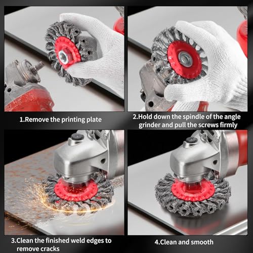 Idong 10 Pack 4 Inch Wire Wheels for 4-1/2" Angle Grinder, Twist Knotted Wire Wheel Brush with 5/8 Inch-11 Threaded Arbor, Carbon Steel Wire for Heavy Duty Rust, Paint, Corrosion Removal