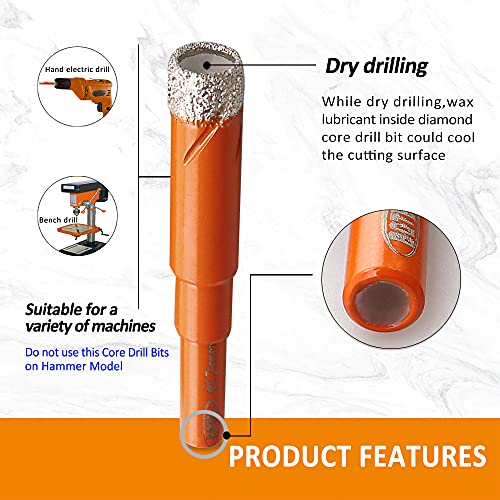 BGTEC Dry Diamond Drill Bits Set-15pcs 6mm Hole Saw+5pcs 6mm Carbide Drill for Gtanite, Marble. Masonry, Concrete, Porcelain