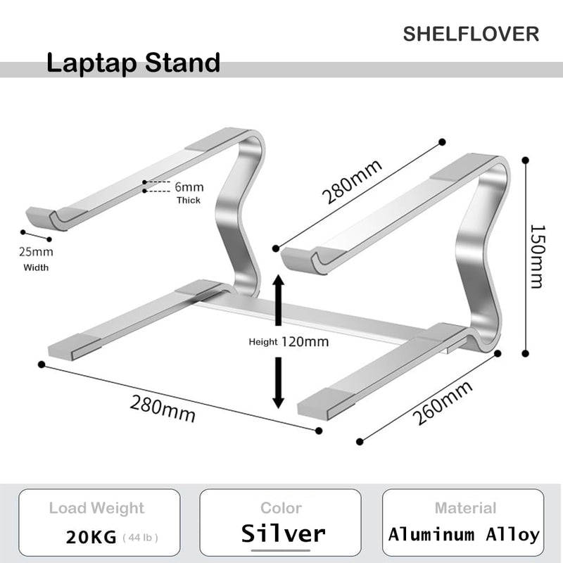 Laptop Stand Aluminum Alloy Material, Detachable PC Stand Notebook Holder, Compatible with Laptops Air/Pro/Lenovo/Dell, HP, 10'' ~ 18" Laptops, Silver