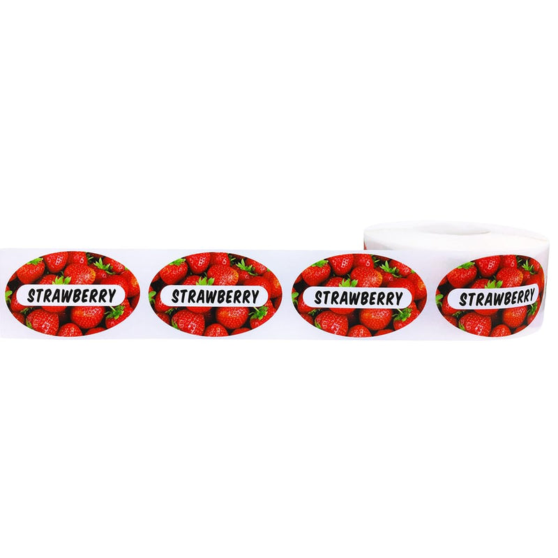 Strawberry Grocery Store Food Labels 1.25 x 2 Inch Oval Shape 500 Total Adhesive Stickers Strawberry