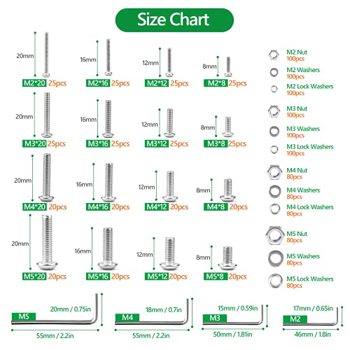 1440PCS Screws Bolts and Nuts Assortment Kit M2 M3 M4 M5 Hex Button Head Hex Bolts and Nuts Sets, 304 Stainless Steel and 1500PCS M2 M3 M4 M5 M6 Screw and Nut Assortment Hex Socket Flat Head Cap 10.9