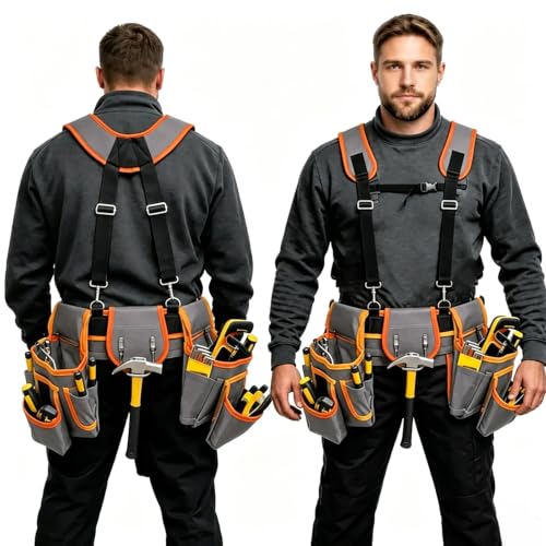 Magnetic Detachable Tool Belt with Suspenders, Fits 32‑66" Waist