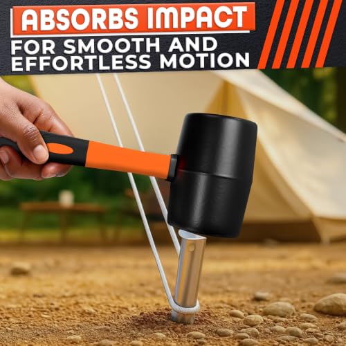 Rubber Mallet Hammer 32 Oz (2 lb), Soft Face Non-Marring Head Orange