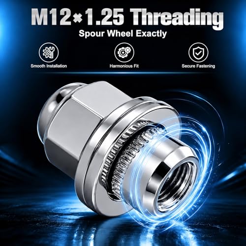 HALNAR M12x1.25 Wheel Lug Nuts 20 Pcs Chrome Closed End Mag Style w/Washer