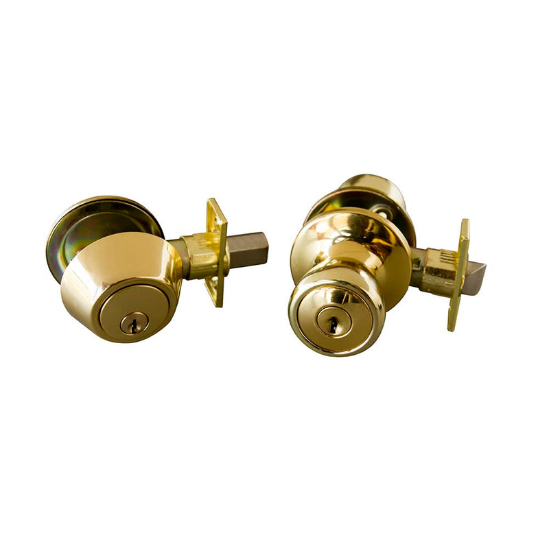Design House 728329 Terrace 6-Way Universal Entry Door Knob and Single Cylinder Deadbolt Polished Brass Keyed Entry with Deadbolt