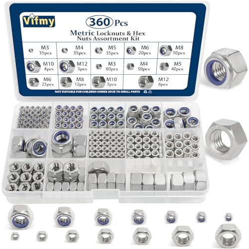 155 PCS Metric Black Nylon Acorn Nuts Assortment Kit and Metric 304 Stainless Steel Hex Nuts & Locknuts Assortment Kit