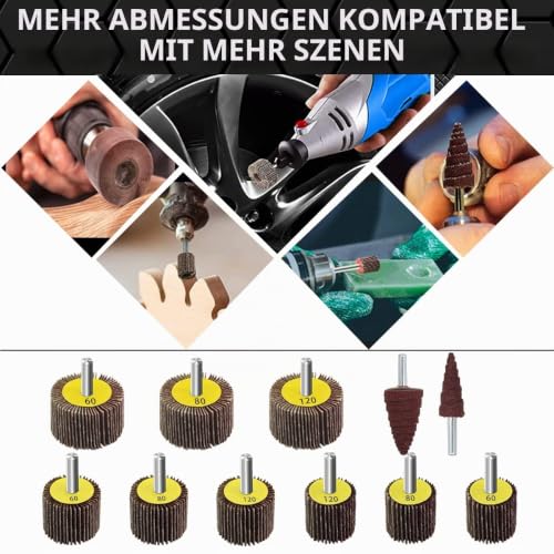 FEIHU Pack of 22 Flap Grinders with Shank, Sizes 25 30 40 mm, Grain 60 80 120 Pack of 22 grit 60, 80, 120