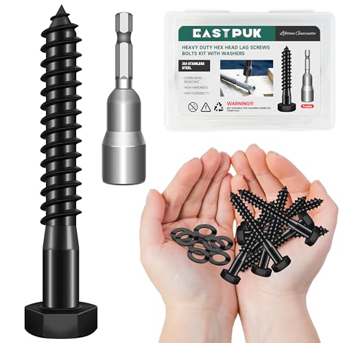 (12Sets) 5/16" x 2-1/2" Hex Head Lag Bolts & 50-Pack #14 x 3 Wood Screws, Lag Screws 3 Inch, Heavy Duty Lag Screws with Washers, T30 Star Drive (with Bit), for Exterior Wood and Timber Fasteni