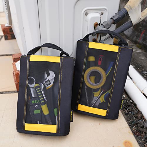 MELOTOUGH Canvas Zipper Tool Pouch Zipper Bag -Fastener bag with Mesh Window and Hanging Grommets(Yellwo 2 & Blue 4)