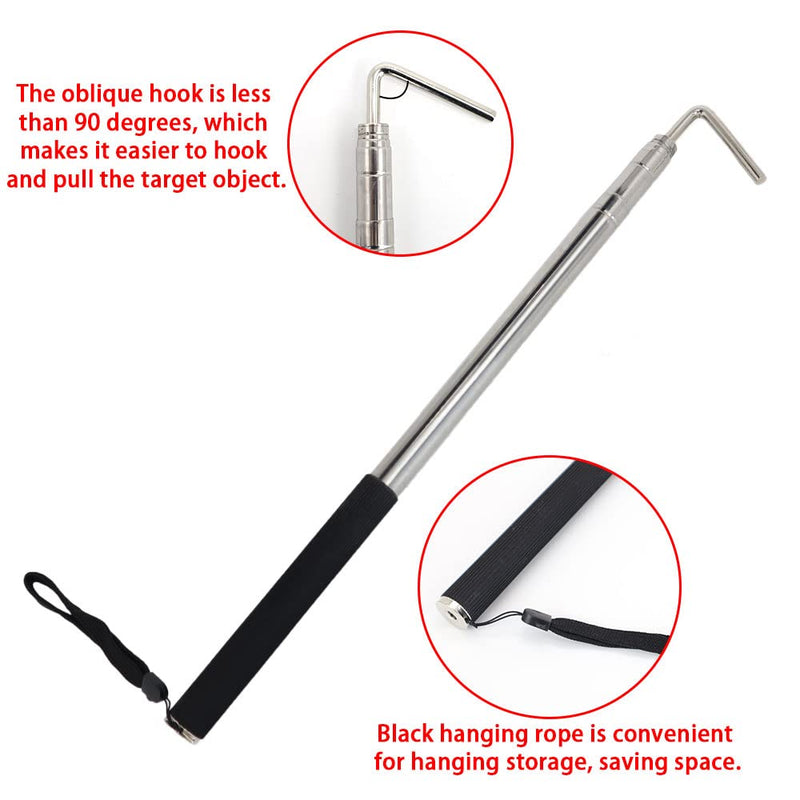 RV Awning Rod Opener Easy Reach Telescopic Puller 13-3/4" to 44-3/4" Stainless Steel Silver & Black - 1pack 1