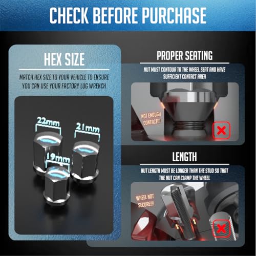 Wheel Accessories Parts 20 Pcs M14x1.5 14x1.5 Thread Premium OEM Style Lug Nuts 1.65" Long Black 7/8" 22mm Hex Fits Jeep Wrangler Gladiator ｜ RAM 1500 1500 Classic ｜ 6509422AA ｜ 611-330 20 Pack Factory Style - Snow Climate (Premium)