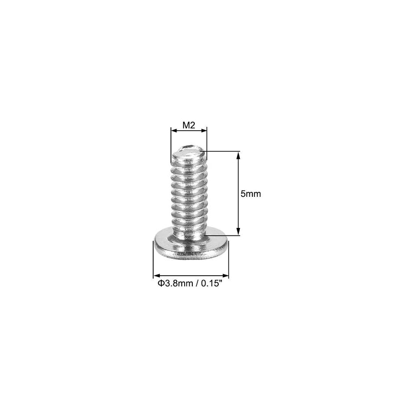 uxcell M2x5mm Phillips Screw Fastener Silver Tone 3.8mm Dia Screw Head for Laptop PC TV Fan Switch 100pcs