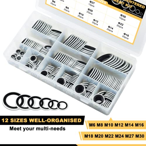 Siptenk 245PCS Bonded Sealing Washers M6 - M30 for Cars, Ships, Engines 245PCS-Black