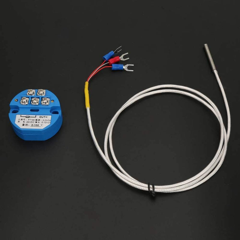 PT100 temperature transmitter DC24V output 4-20mA temperature transmitter and 1m sensor 0~100℃