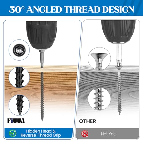 #10 x 2-3/4" Hidden Deck Screws, 410Pcs(5LB) Self Tapping Wood Screws with T15 Star Drive, Rust Resistant Timber Screws for decking,framing, Fencing(Bit Included, Black #10 x 2-3/4" 5 LB