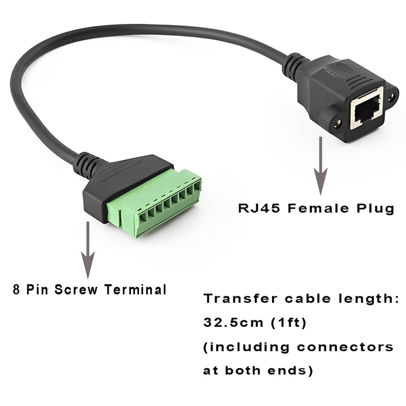4PCS 1ft RJ45 Female Plug to 8 Pin Screw Terminal Connector,RJ45 8P8C Screw Terminal for Cat6 Cat5 Ethernet Extender AV CCTV UTP DVR Network Adapter Extension Cord(Female) RJ45 Female Connector