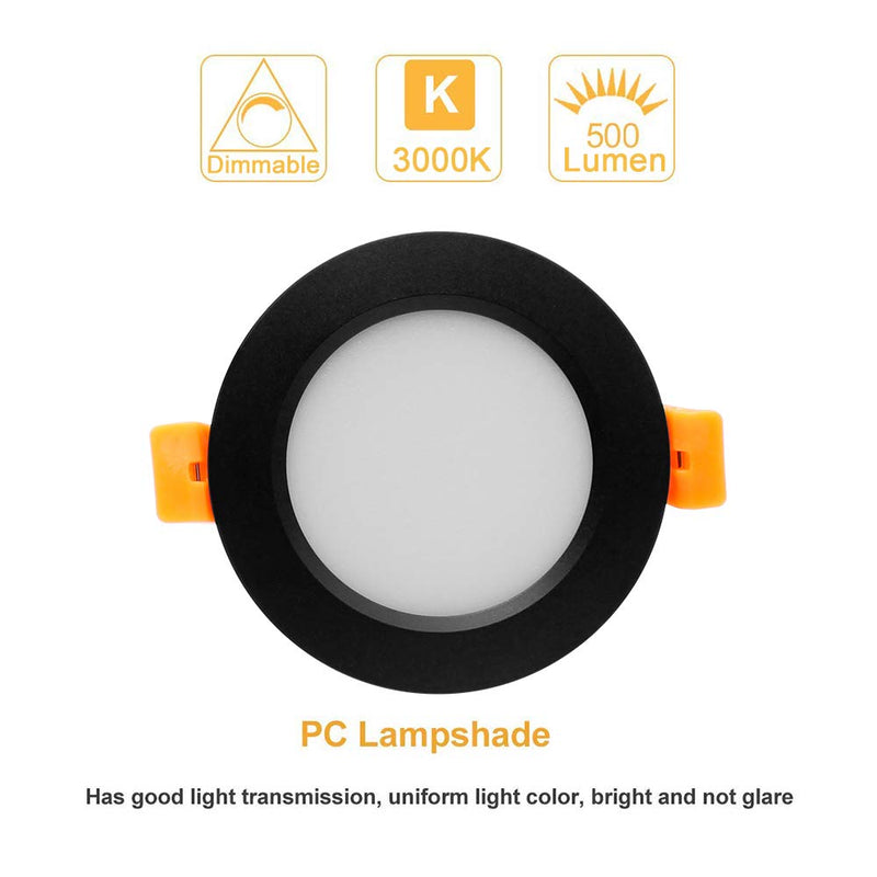 YGS-Tech 3 Inch LED Recessed Lighting, Dimmable Downlight 5W(40W Halogen Equivalent), CRI80, 3000K Warm White, Ceiling Light with LED Driver(4 Pack) 3000k (Warm White) Black-3Inch-4Pack
