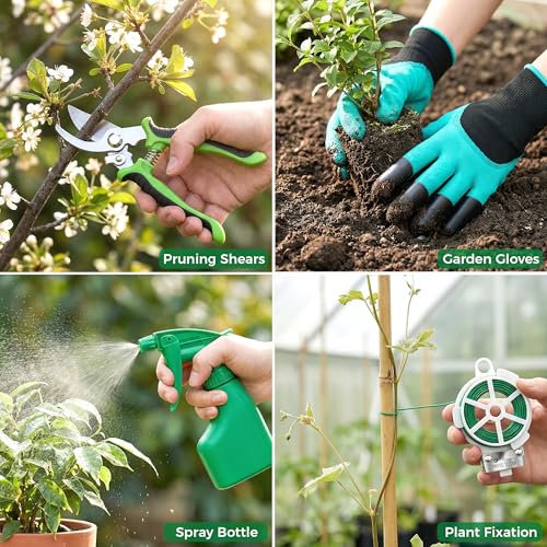 Gardening Tools 10-Piece, Heavy Duty Garden Tool Set with Fashion and Durable Garden Tools Organizer Handbag, Rust-Proof Gardening Hand Tools Weeding Kit, Ideal Gardening Gifts for Women Green