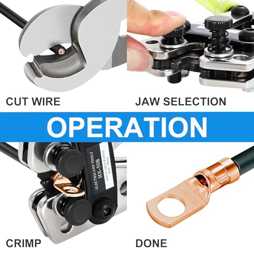 Battery Cable Lug Crimping Tool For Copper Battery Terminal Connectors,Wire Crimper Tool for AWG 10-1/0 battery Cable Ends Crimper Lugs with Wire Shear Cutter Crimper and Cutter