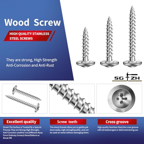 #8 x 1-1/2" Wood Screw 500Pcs 410 Stainless Steel Standard Thread Truss Head Fast Self Tapping by SG TZH #8 x 1-1/2" Silver - Stainless Steel 500