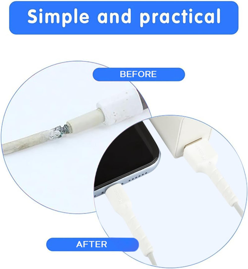 32 Pack 3-in-1 Silicone Cable Protectors for iPhone Charger, USB-C, Lightning & USB Cables, Prevents Fraying, Cute and Durable 32 PCS White