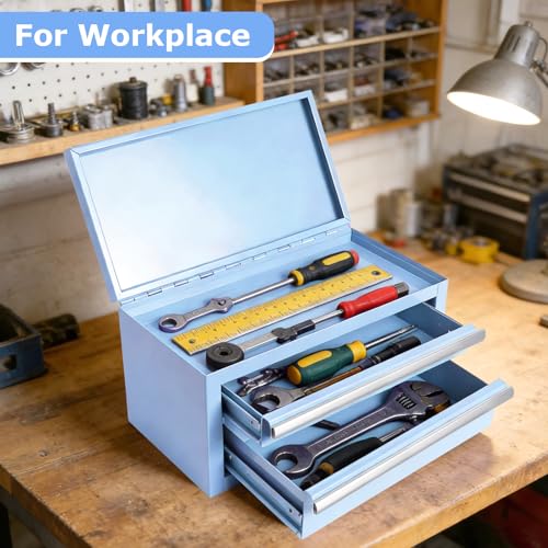 Mini Steel Tool Box with Drawers - Small Tool Chest for Small Item Storage Organizer - Portable Metal Toolbox Organizer with Tool Drawer (mini blue) mini blue