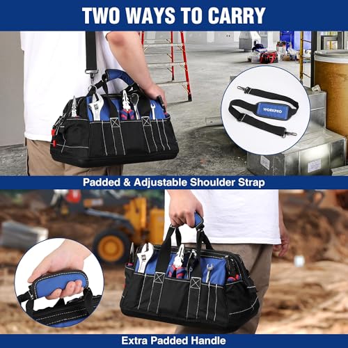 WORKPRO 16-inch Wide Mouth Tool Bag & WORKPRO 2-Piece Mini Pliers Set