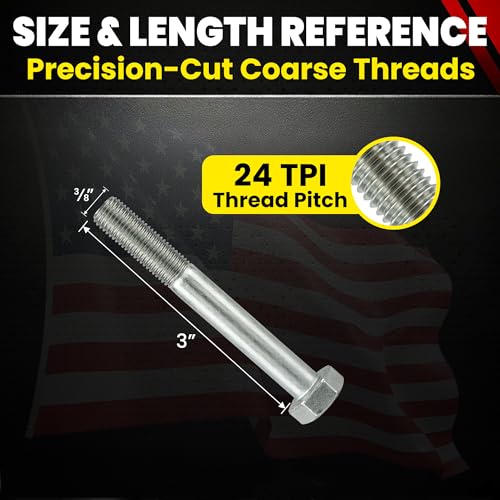 Stainless 3/8-24 x 3 Hex Head Bolts (3/4" to 5" Length in Listing) 3/8-24 x 3"